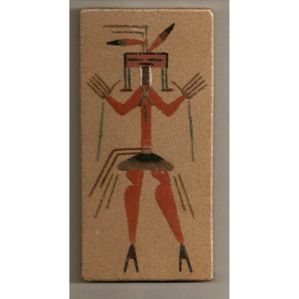 Native American Healing God Sand Painting by W. Binally Wall Decor 8 x 4 inch